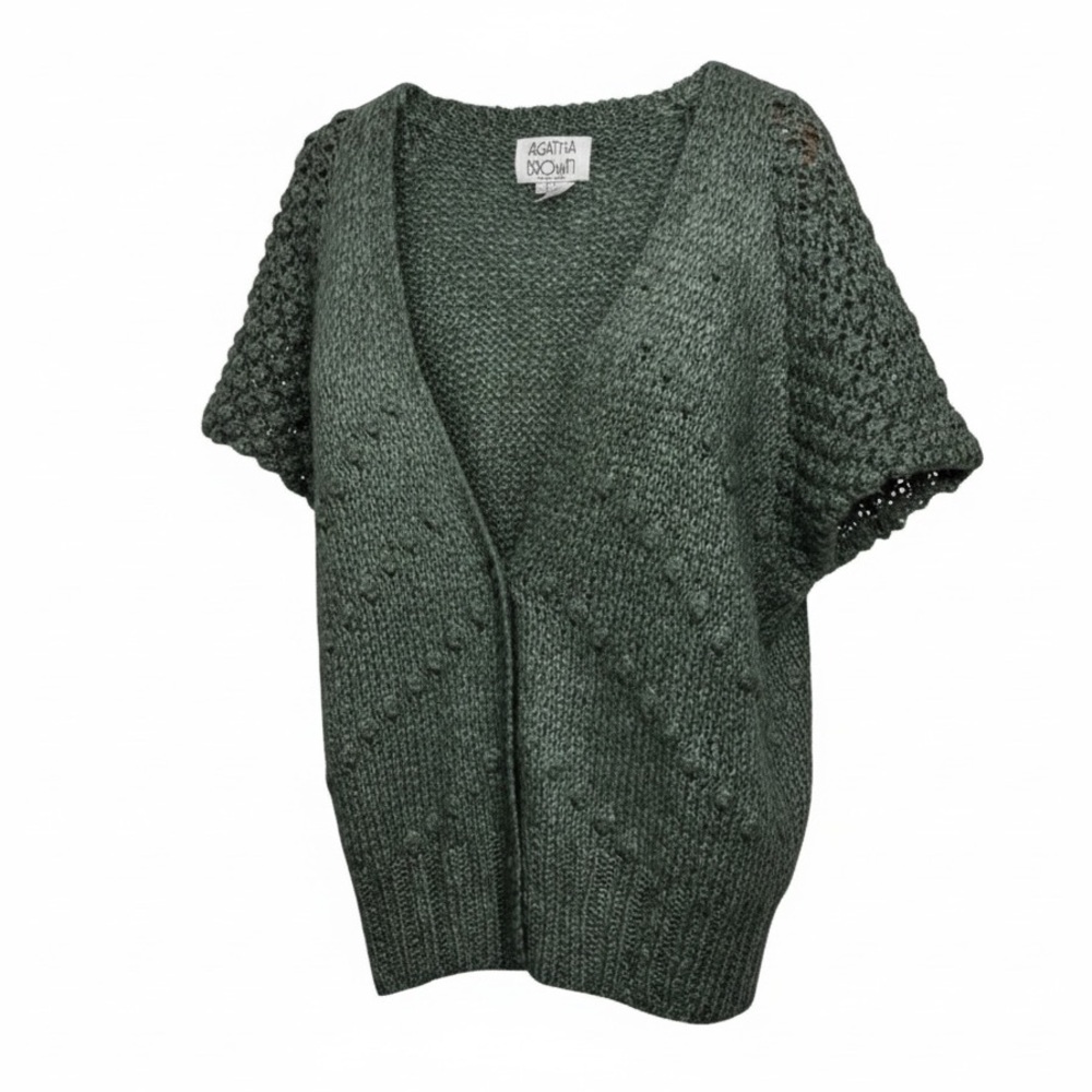 VTG Agatha Brown Green Bobble Knit Chunky Silk Mohair Blend Cardigan Sweater